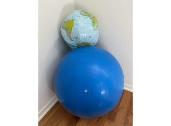 Blue Exercise Ball And Inflatable Globe