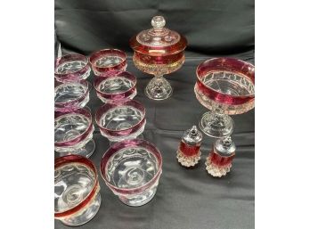 Tiffan-Franciscan Pink Cranberry King's Crown Flashed Coup Glasses & More