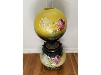 Antique Victorian Hand Painted Double Globe Parlor ' Gone With The Wind ' Lamp With Hurricane