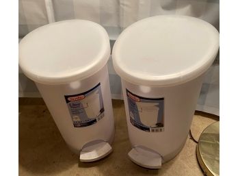 Two NEW Sterilite Ultra Step On Trash Cans White