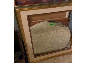 Round Mirror & Assorted Wood Picture Frames