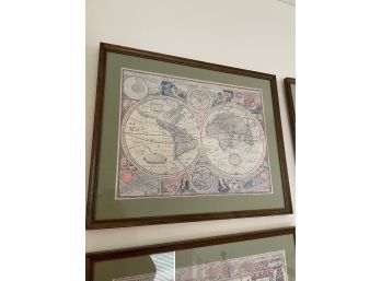 Four Framed And Matted Artwork Maps