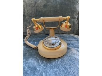 Vintage Western Electric Rotary Dial Desk Phone French Style Cream And Gold Accents