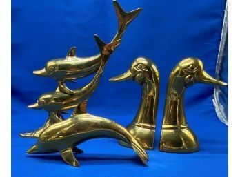 Dolphin Brass Decor And Brass Geese Bookends