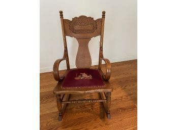Children's Wooden Rocking Chair And Large Teddy Bear