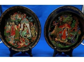 (2) Russian Legends Plates The Princess And The Seven Bogatyrs And The Golden Cockerel