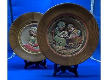 (2) ANRI Hand Carved Plates