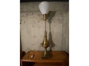 Vintage Brass Lamp With White Milk Glass Shade