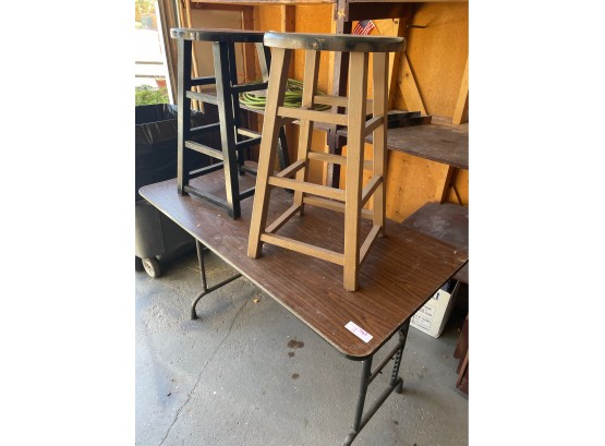 Adjustable Folding Table And Two Stools