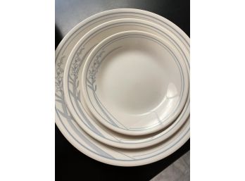 Corelle Blue Lily Pattern Dish Set And Corning Ware Mugs
