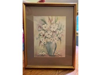 4 Framed Artwork Pieces, 3 Floral Matted And Framed Pieces