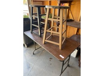Adjustable Folding Table And Two Stools