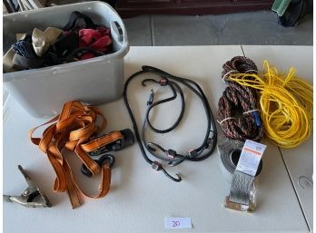 Assorted Ratchet Belts, Rubber And Fabric Bungee Cords, New Tow Belt
