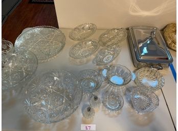 Vintage 1960s-70s Anchor Hocking Clear Wexford Pressed Glass And Other Party Ware