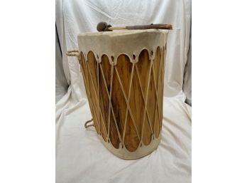 Native American Drum With Rawhide Drum Heads And Mallet