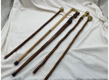 (5) Brass Topped Canes And Ethnic Carved Cane