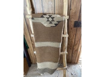 Wooden Decorative Ladder With Rawhide Ties And Native American Woven Mats