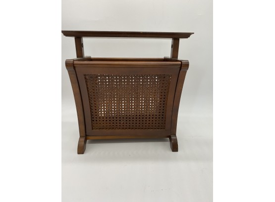 Wicker And Wood Magazine Rack And Folding Table