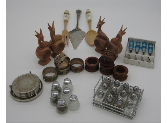 Assorted Table Top Items, Napkin Rings, Individual Salt & Peppers