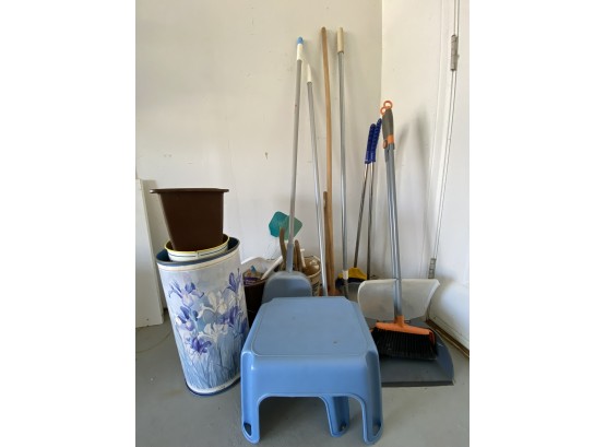 Outdoor Brooms, Buckets And Plastic Step Stool