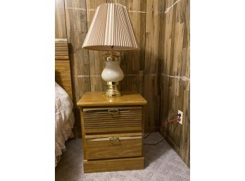 Vintage Lamp And Nightstand, Blonde Wood Color, W/gold Accents