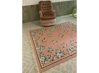 Velvet Pink Cozy Chair And Floral Pink Area Rug