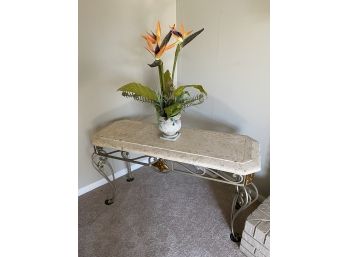 Ornate Metal And Faux Stone Sofa Table