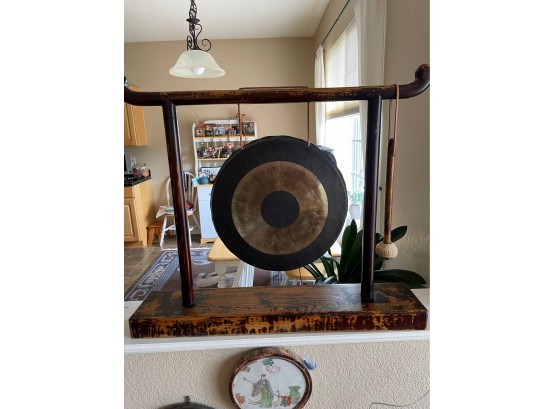 Asian Gong With Wood Frame And Mallet