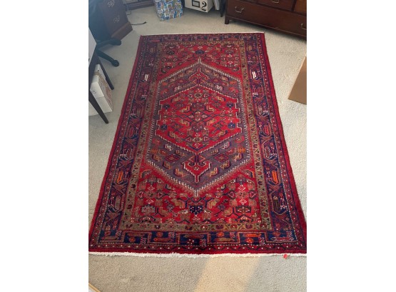 Red And Navy Persian Style Rug.  Good Condition.