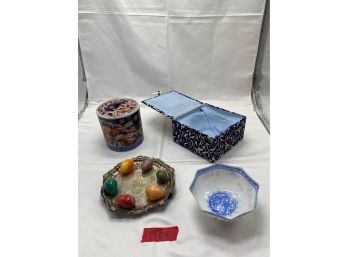 Glass Decorative Bowl With Fabric Lined Silk Box