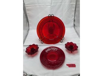 Red Glass Dinner And Salad Plates