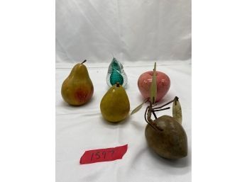 Assorted Fruit Decor Sculpted From Stone And Glass