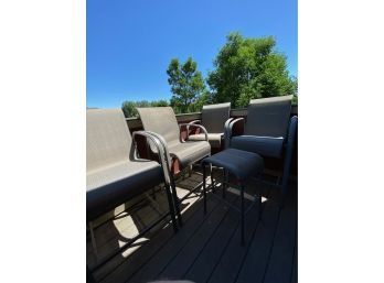 Set Of Four Tall Patio Chairs And Footstool
