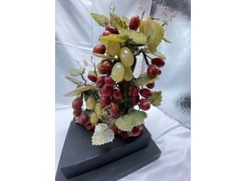 Delicious Glass Grape Sculpture With Carved Stone Leaves
