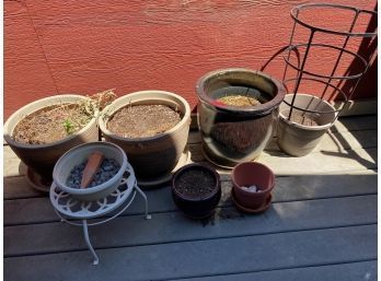 SEVEN Assorted Planters, Stoneware And Plastic