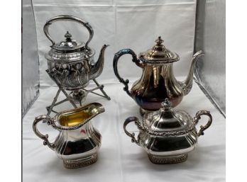Gorham Silver Tea Set With Tilt To Pour Stand