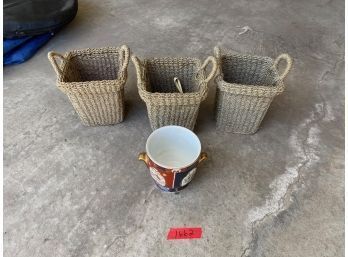 Basket Set And Small Porcelain Urn
