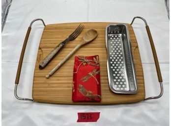 Cutting Board And Vintage Utensils.