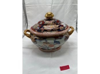 Asian Motif Tureen Decorated With Lotus Flower