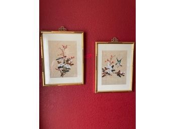 Framed Asian Art Floral And Bird Themes