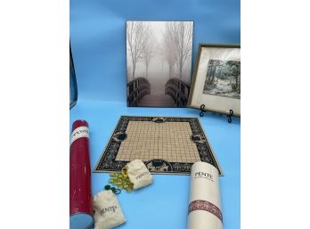 Pente Game, Talking Stick Games, Two Merlin Stress Relief Dolls, And Two Pieces Of Art