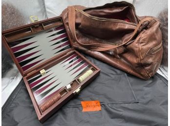 Luggage, Flannel Lined Leather Duffel Bag And Traveling Backgammon Game