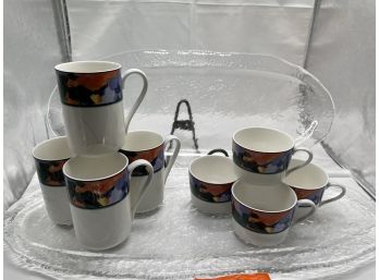 Optima Mugs And Cups And Two Glass Serving Trays