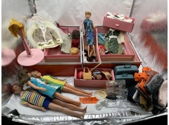 Vintage Barbies In Classic Carrying Case Filled With Vintage Clothing!