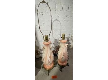 Pair Of Vintage Ceramic And Metal Lamps