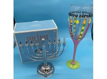 Electric Menorah & Giant Happy Birthday Wine Glass