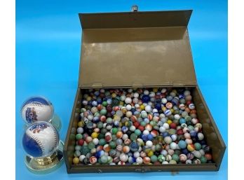 Vintage Set Of Marbles And Two Baseballs