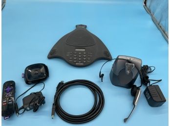 Roku, Bogen Speaker Phone, Plantronics Headset