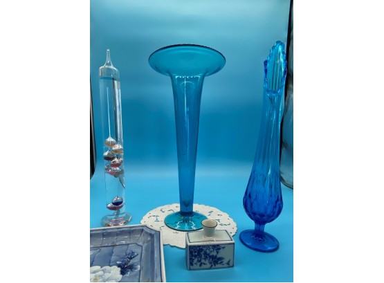 Blue Vases And Barometer/thermometer