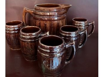 Antique Root Beer Pitcher And Mugs